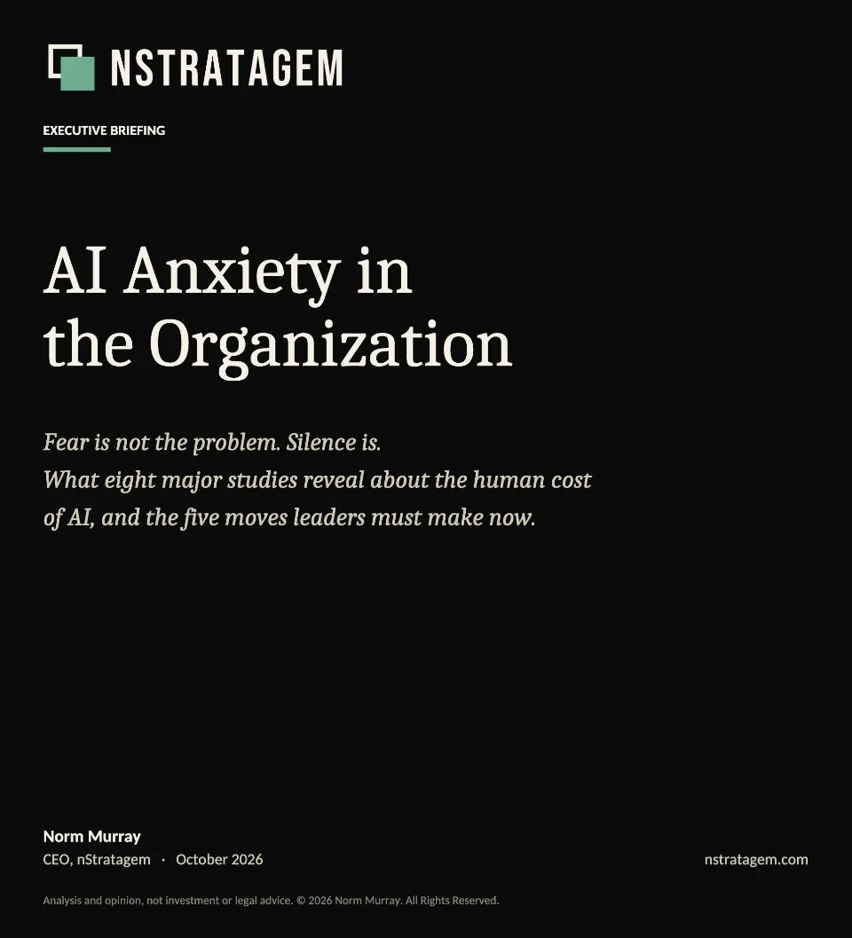 Cover of the executive briefing AI Anxiety in the Organization by Norm Murray, nStratagem
